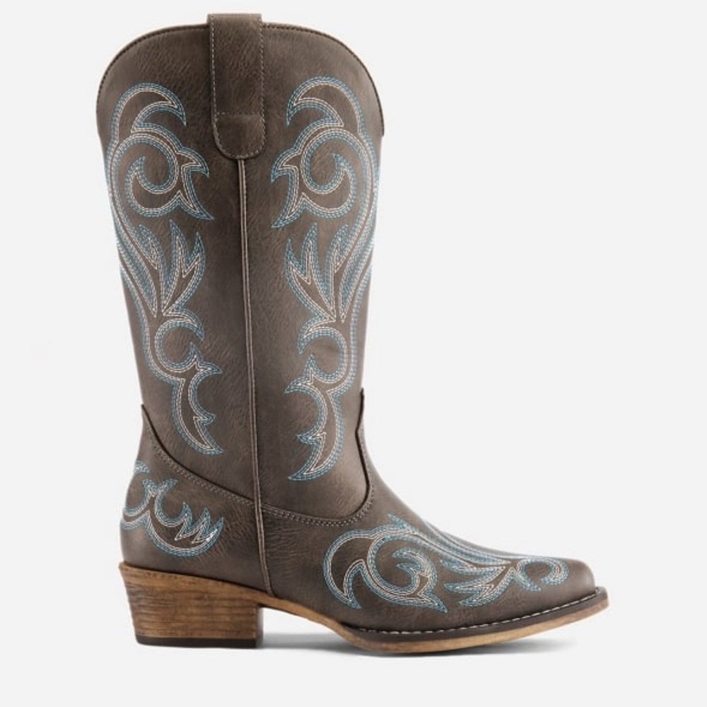 NWT JustFab Dream Pairs Western Mid-Calf Boot in Brown, Sz. 9 - Picture 3 of 7